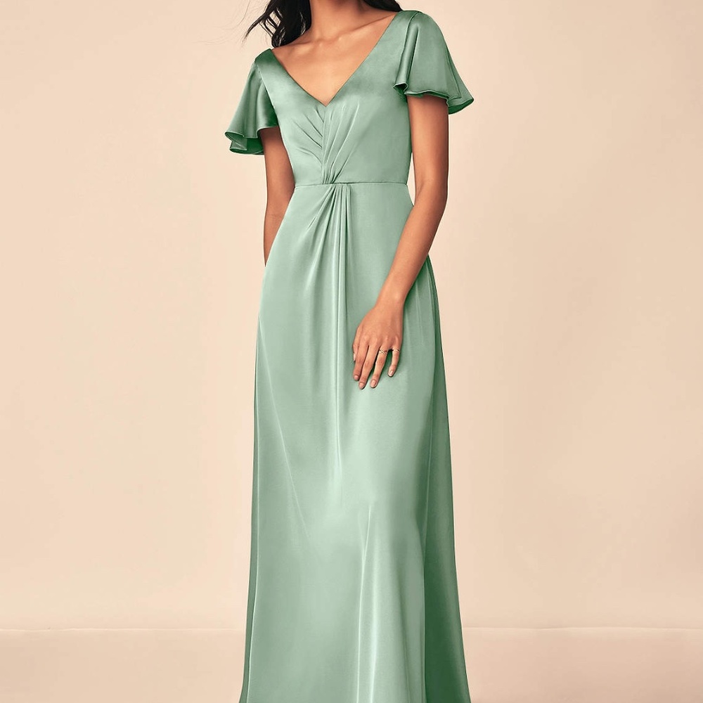 Azazie Soren Stretch Satin Bridesmaid Dress Agave